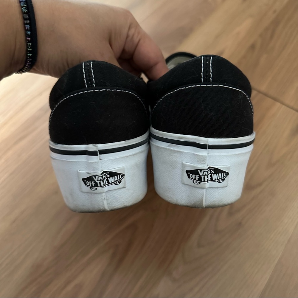 EUC Vans Classic Slip-On Stackform (Platform) Sneakers - Canvas Black/True White - Picture 5 of 9